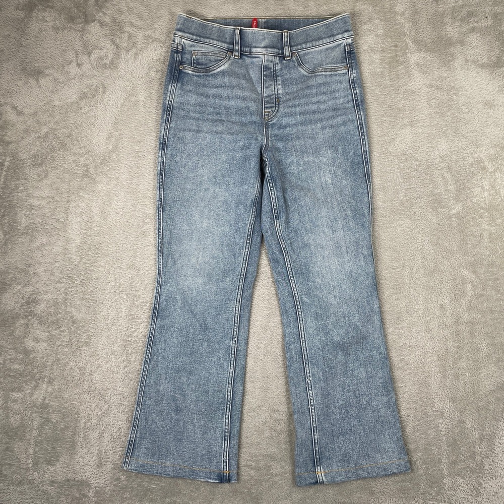 Spanx Flare Jeans Womens Medium Blue Pull On Stretch Denim Casual High Rise‎